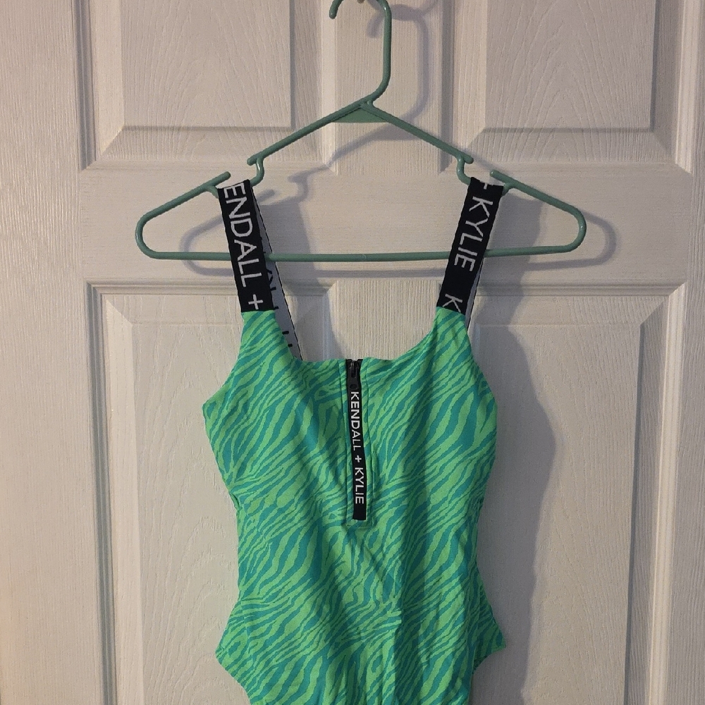 Kendall + Kylie Green Zebra Print Swimsuit